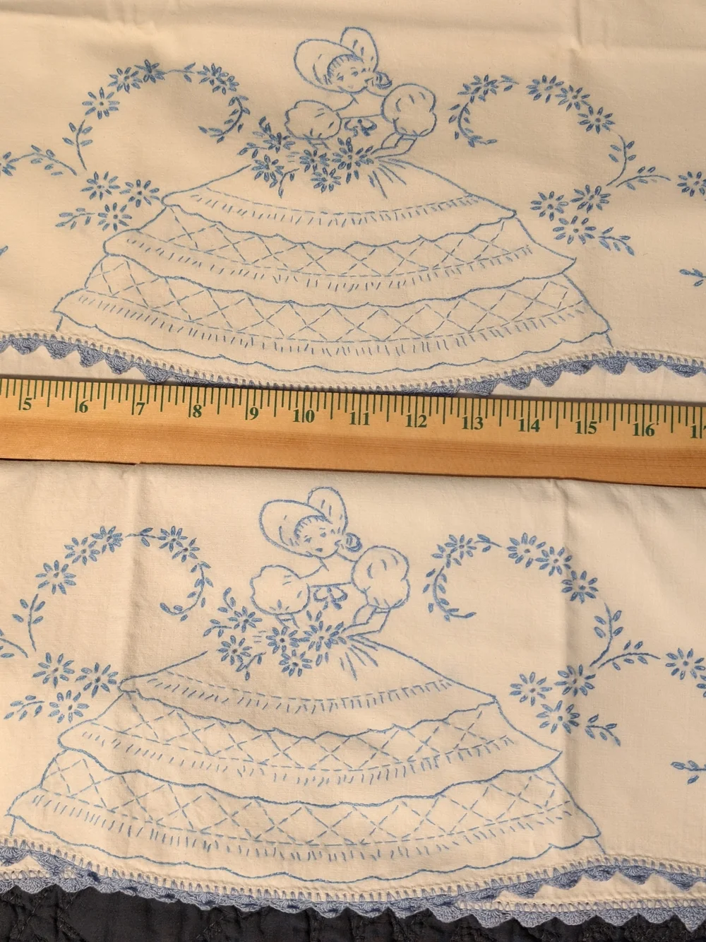 Embroidery Ladies In Light Blue Pillowcase Set